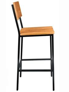 PM27WT: Industrial Steel Frame Stool with Wood Backrest